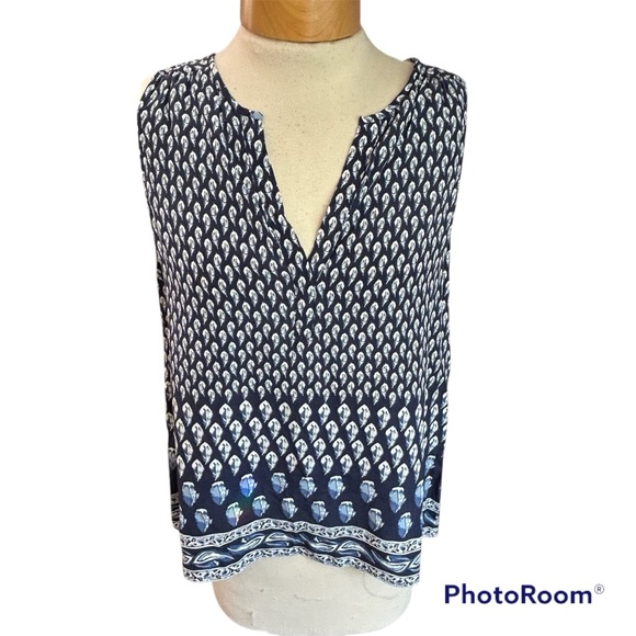 Joie Tops - Joie 100% silk Addie Sonoma blue feather print split neck shell tank large